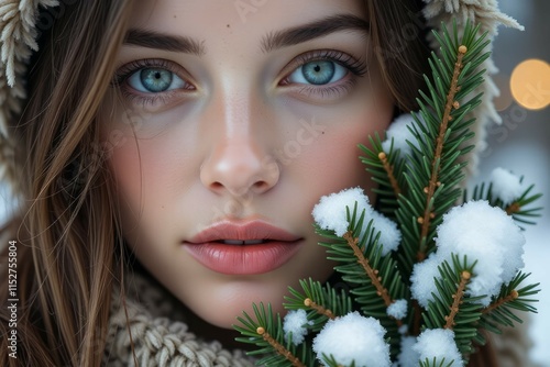 Young Woman With Blue Eyes Winter Scene photo