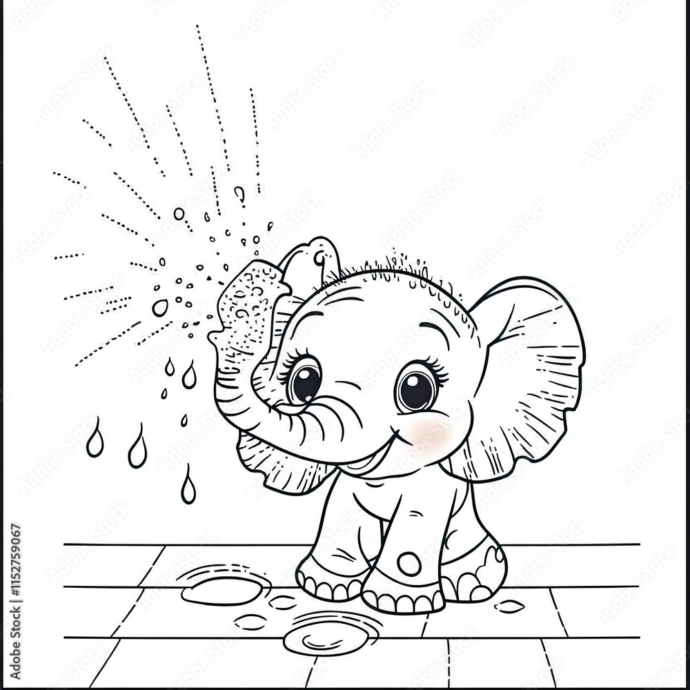 Obraz premium Adorable Baby Elephant Sprays Water Joyfully Playing