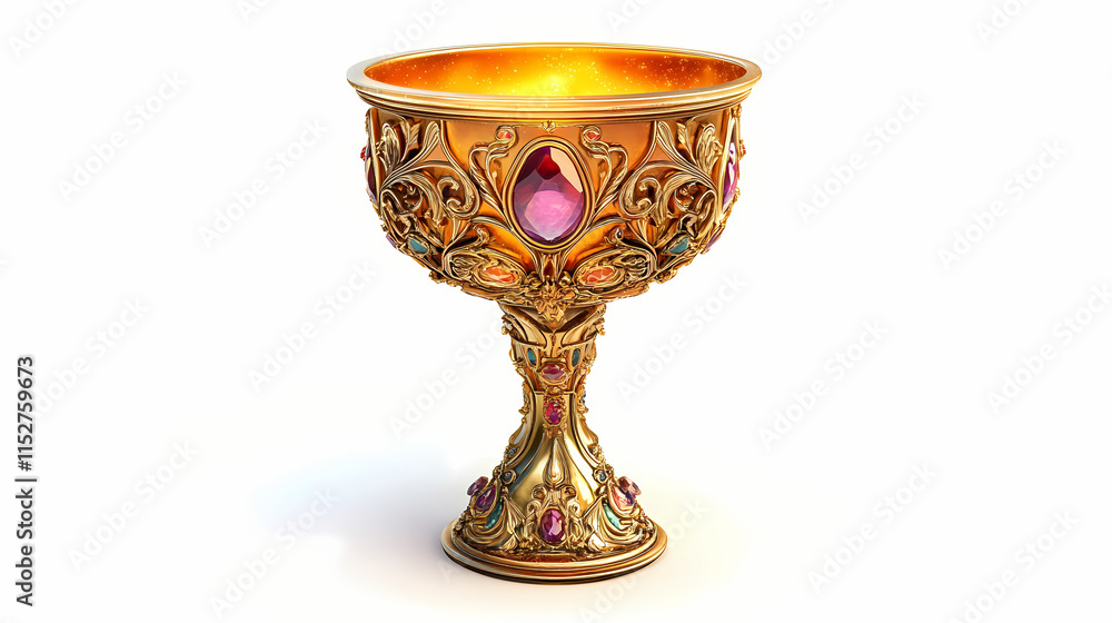 A glowing enchanted chalice, magical object, intricate design, gold and ruby, isolated on white background. Chalice. Illustration A glowing enchanted chalice, magical object, intricate design, gold and ruby, isolated on white background. Chalice. Illustration