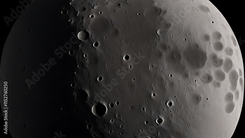 A moon texture with minimal crater details and soft shadows on a dark surface.