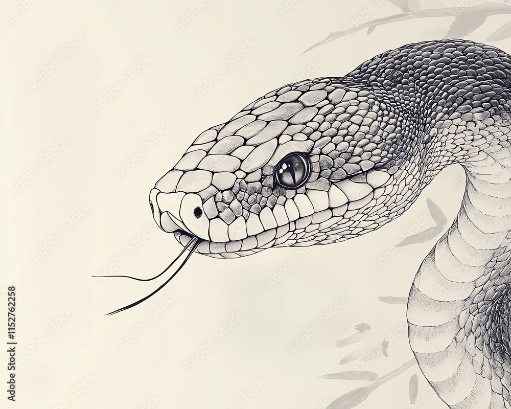 Naklejka premium Majestic snake with flowing calligraphy, celebrating Lunar Chinese New Year 2025