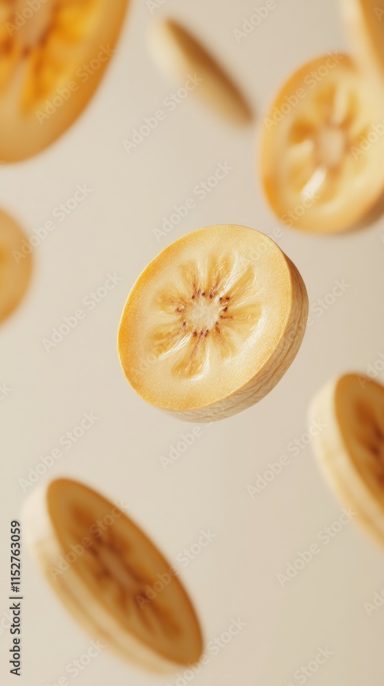 Floating Banana Slices in Mid-Air Floating Banana Slices in Mid-Air