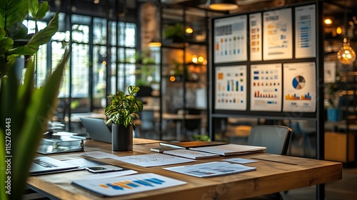 Wallpaper Mural A dynamic coworking hub featuring a large desk cluttered with printed charts, startup plans, and market analysis sheets, Torontodigital.ca