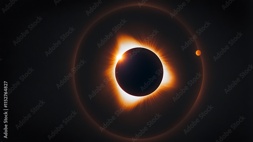 Naklejka premium A solar eclipse depicted with a glowing ring surrounding a sharp, dark circle.