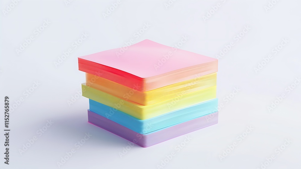 A pack of colorful sticky notes stacked neatly against a white background A pack of colorful sticky notes stacked neatly against a white background