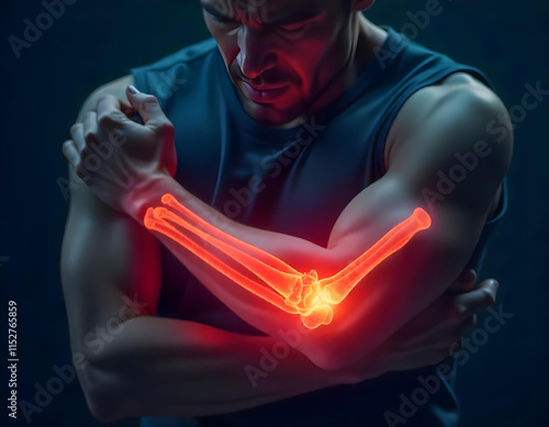 X-ray of a hand with highlighted wrist joint inflammation