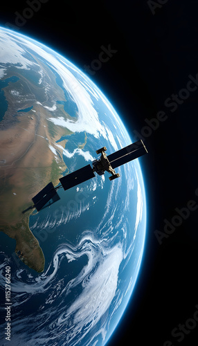 Satellite over earth, with white tones