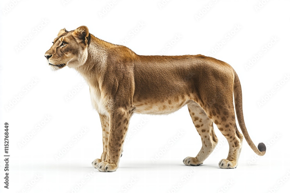 Obraz premium Lioness Standing Profile, White Background