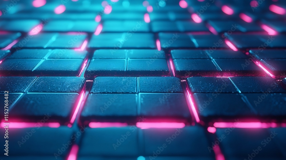 Fototapeta premium Captivating Holographic Digital Landscape with Glowing Geometric Grids and Advanced Tech Aesthetic