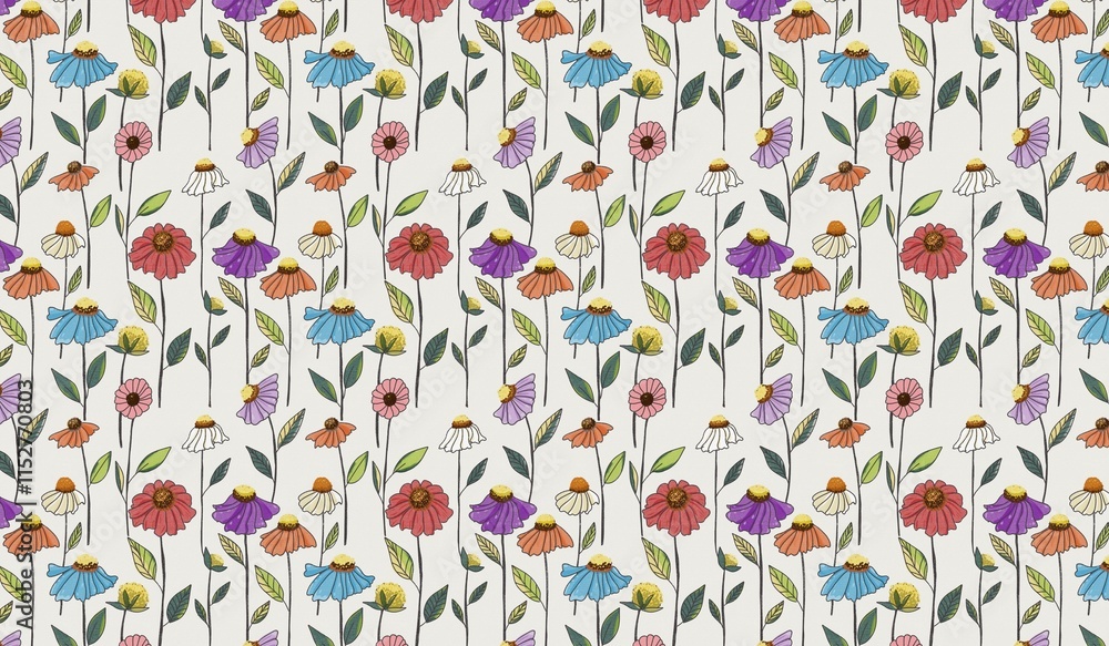 Seamless pattern with flowers in bright colors, suitable for cards, textiles or background covers, etc. Seamless pattern with flowers in bright colors, suitable for cards, textiles or background covers, etc.