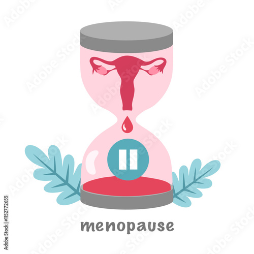 Menopause concept. Hourglass with uterus in flat design. Hormone replacement therapy.