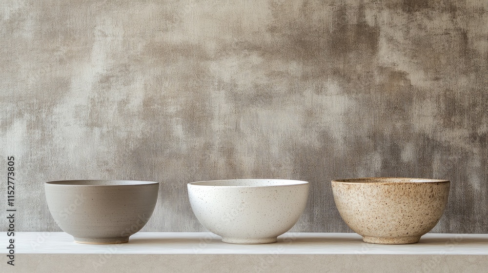 Traditional ceramic bowls set against a textured paper background, ideal for showcasing products or adding text in a minimalist style Traditional ceramic bowls set against a textured paper background, ideal for showcasing products or adding text in a minimalist style