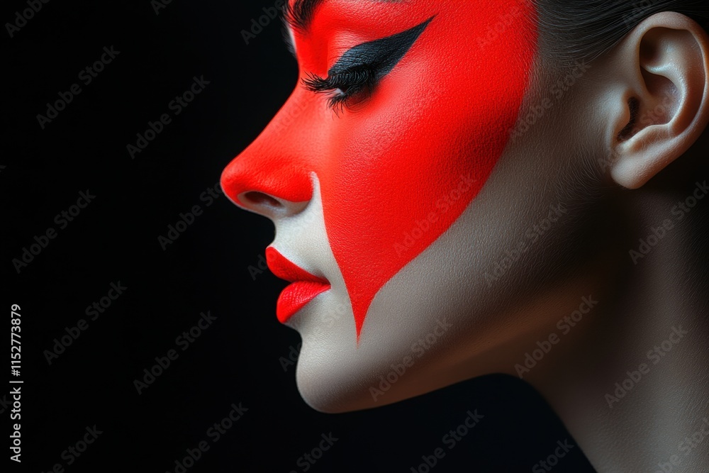 Obraz premium Red Abstract Face Paint, Profile Portrait