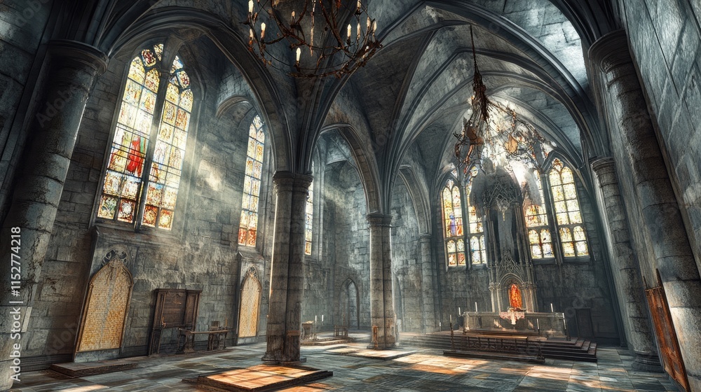 Fototapeta premium Sunlit Gothic Cathedral: A Digital Masterpiece