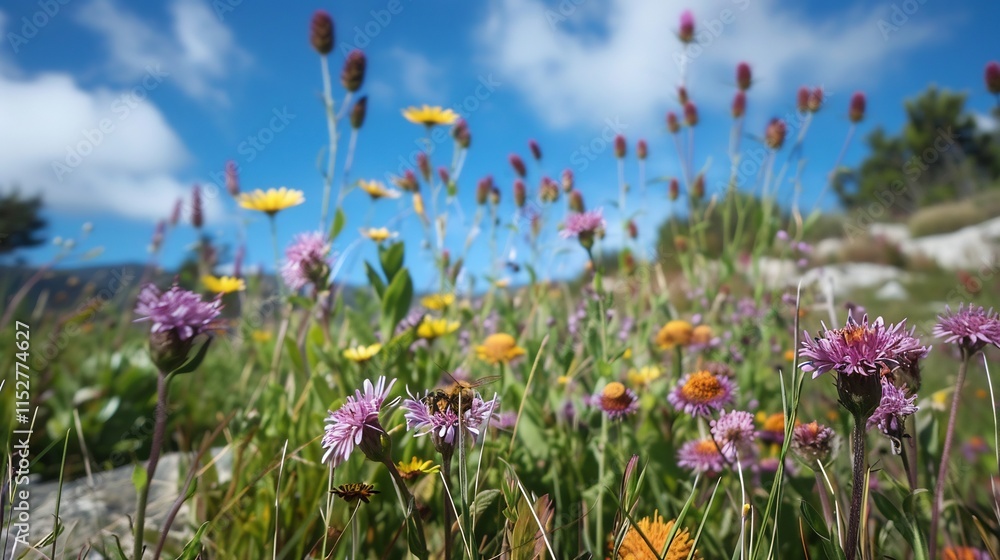 Fototapeta premium Vibrant Wildflower Meadow Under a Sunny Sky