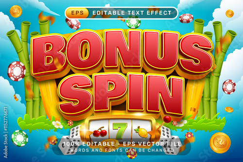 bonus spin 3d text effect and editable text effect with blue sky, and a border of bamboo plants