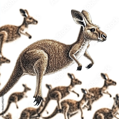 A Kangaroo Leaps Over Blurred Background Kangaroos photo