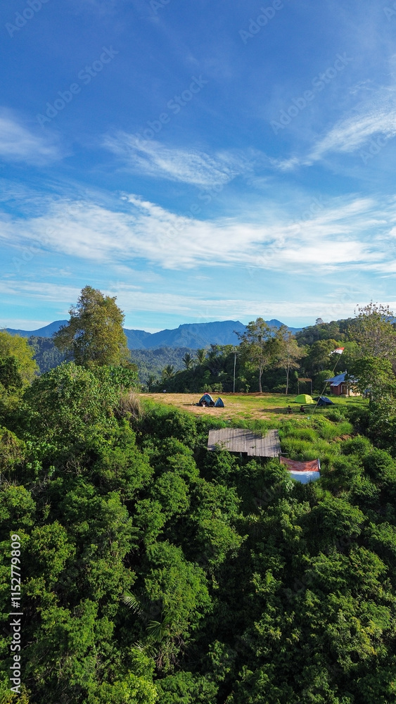 Obraz premium Camping on the mountain with blue sky, Gorontalo, Indonesia