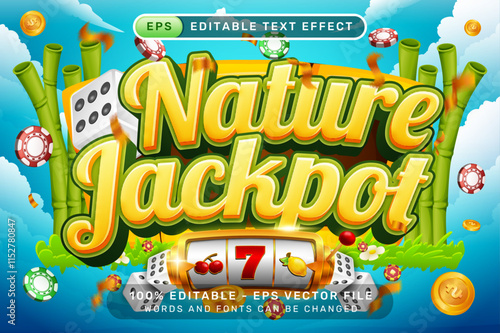nature jackpot 3d text effect and editable text effect with blue sky, and a border of bamboo plants
