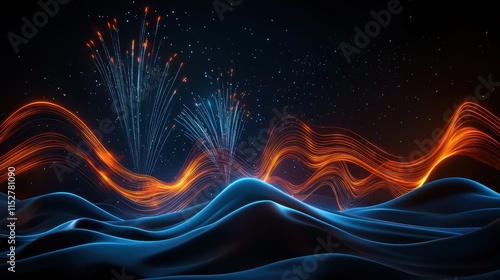 Wallpaper Mural Vibrant Abstract Waves with Dynamic Light Effects and Sparkling Fireworks Display Torontodigital.ca