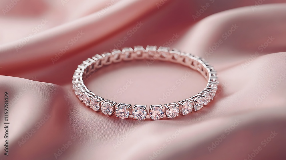 Elegant diamond bracelet on pink silk. Elegant diamond bracelet on pink silk.