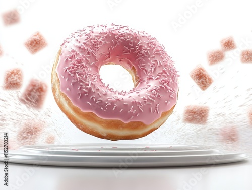 Pink delight, a donut bursts with playful springs, sweet treat for the eyes photo