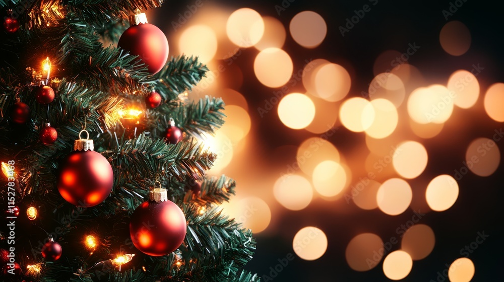 Radiant red and gold ornaments adorn a festive christmas tree, embracing the holiday spirit Radiant red and gold ornaments adorn a festive christmas tree, embracing the holiday spirit