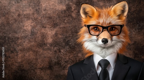 A fox in glasses and suit, portrait of clever professional animal clever photo