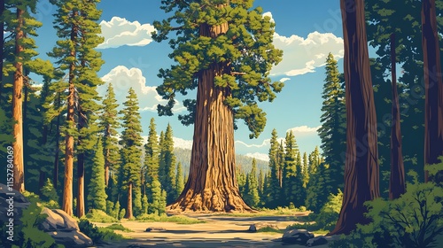 Majestic Redwood Tree in a Sunny Forest Landscape