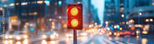 Urban traffic control, solitary light stands sentinel in the city's flow