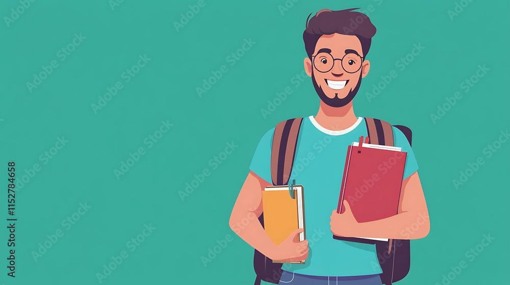 Smiling Student Holding Books, Digital Illustration. AI Generated Smiling Student Holding Books, Digital Illustration. AI Generated