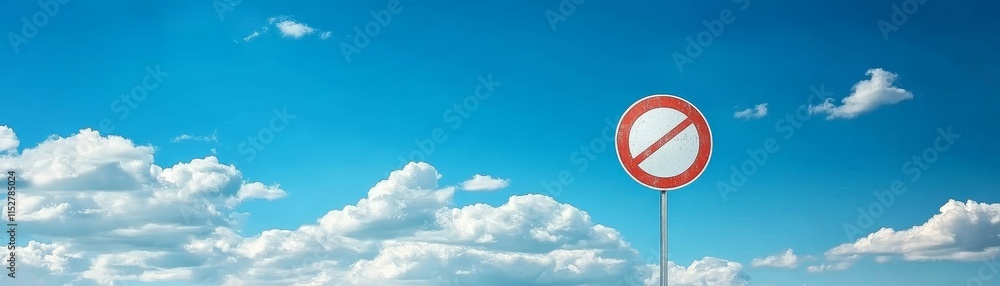 Fototapeta premium Red stop sign against vibrant blue sky, ensuring road safety for drivers and pedestrians