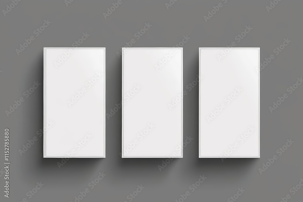 three blank white vertical banners on a gray background three blank white vertical banners on a gray background