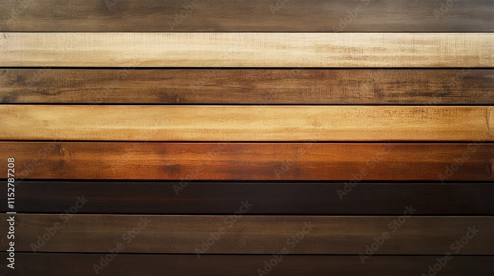 A horizontal arrangement of wooden planks in varying shades of brown. A horizontal arrangement of wooden planks in varying shades of brown.