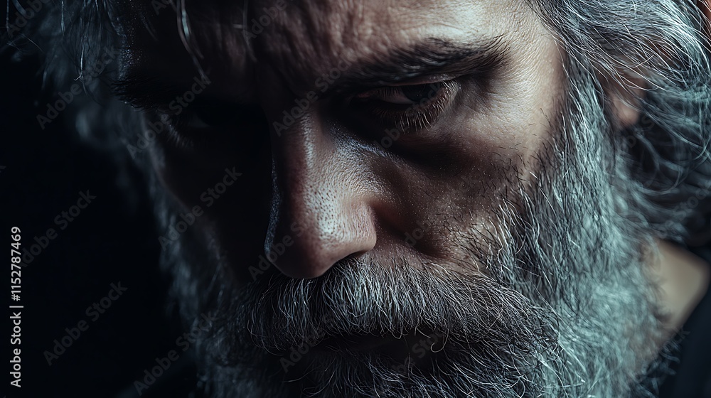 Grizzled Veteran Close-Up Photo: Intensely Stared, Darkly Lit Portrait. AI Generated Grizzled Veteran Close-Up Photo: Intensely Stared, Darkly Lit Portrait. AI Generated
