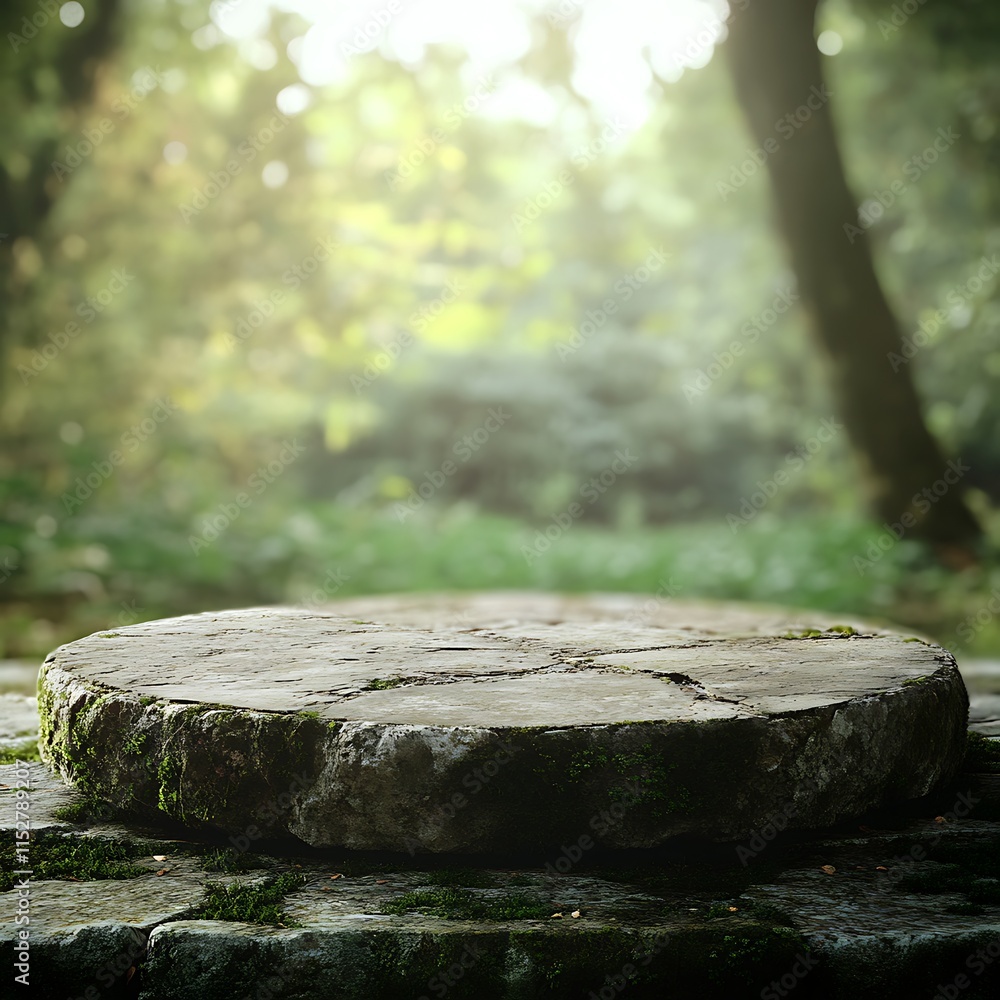 Stone platform in mossy forest setting. Stone platform in mossy forest setting.
