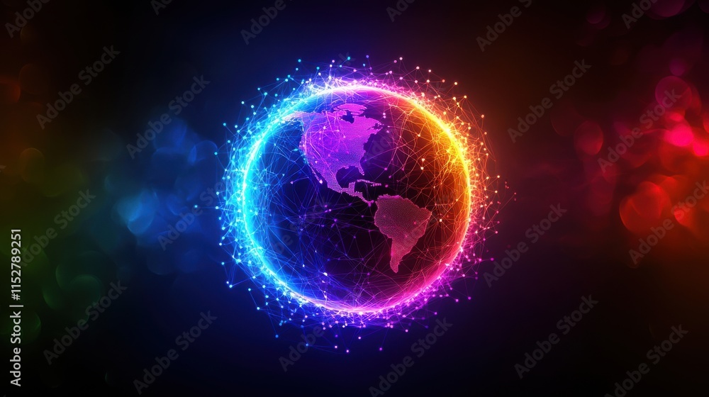 Fototapeta premium Digital Globe Surrounded by Glowing Connections Representing a Global Network of Connectivity and Communication