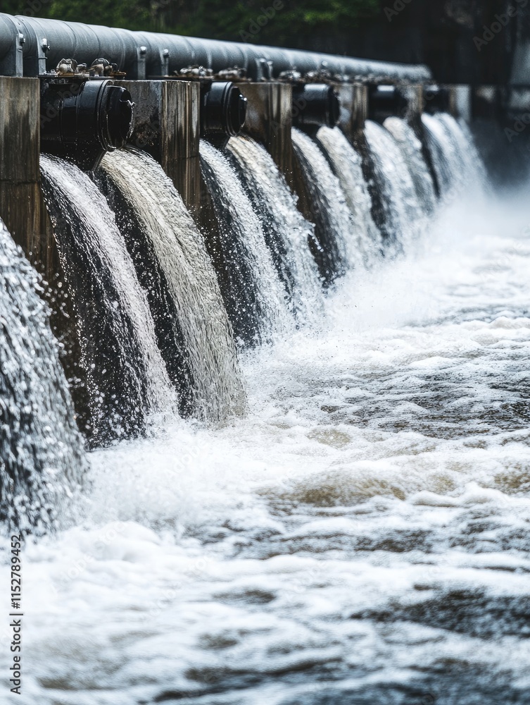 Water cascading over a dam, creating a dynamic flow and splashing effect. Water cascading over a dam, creating a dynamic flow and splashing effect.