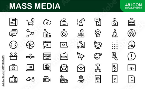 Minimalist Mass Media Icons. Perfect for News Outlets, Media Campaigns, and Broadcasting Design Systems