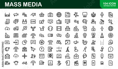 Minimalist Mass Media Icons. Perfect for News Outlets, Media Campaigns, and Broadcasting Design Systems