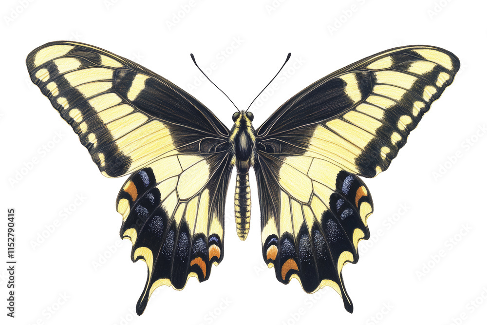 Fototapeta premium Intricately detailed hand-drawn study of live butterfly showcasing nature's complex beauty