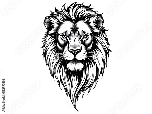 Majestic Lion Head Illustration: Boldly Rendered, Detailed Vector Art in Striking Monochrome. AI Generated photo