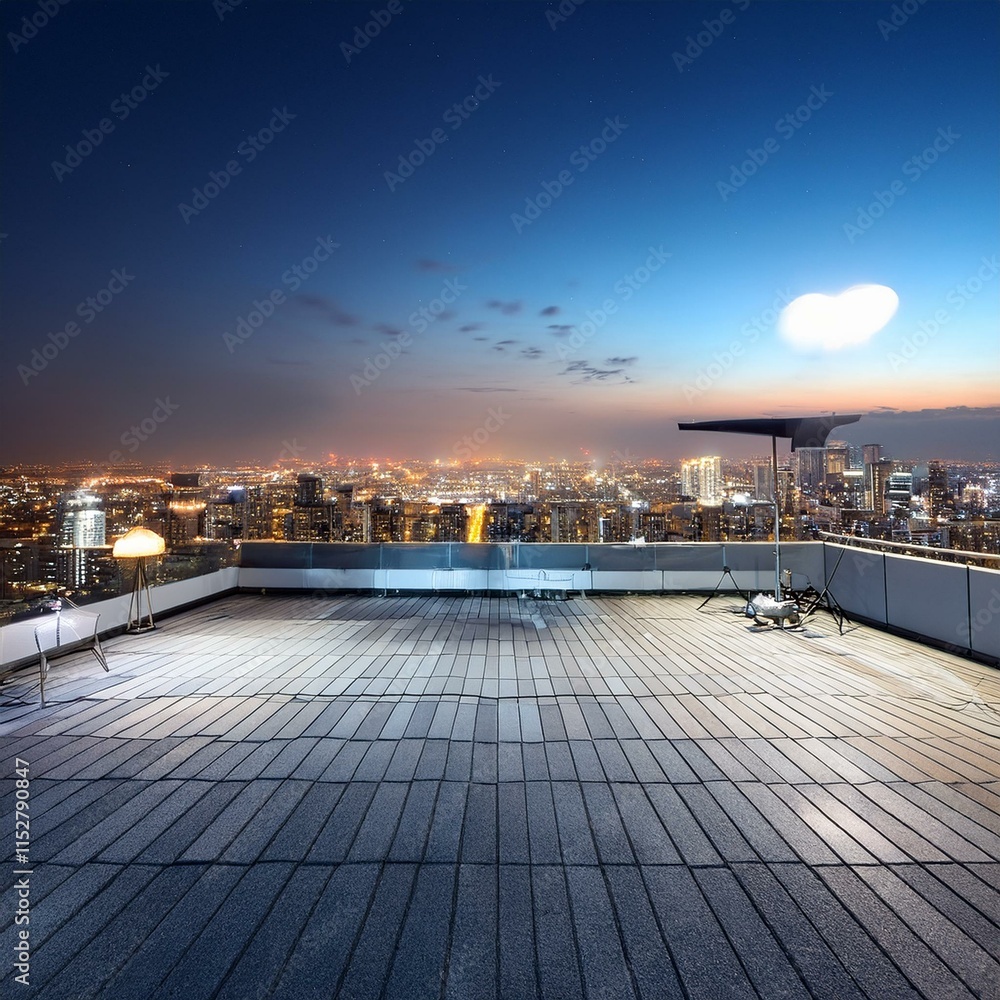 Fototapeta premium Rooftop with night city background 