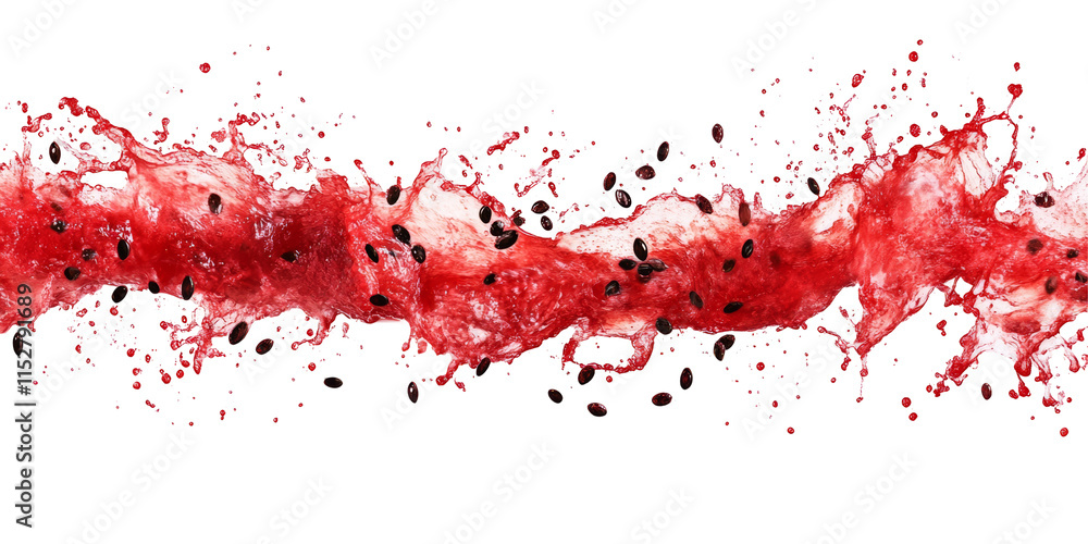 Exciting visual representation of dynamic watermelon burst, captured and isolated on pristine white Exciting visual representation of dynamic watermelon burst, captured and isolated on pristine white