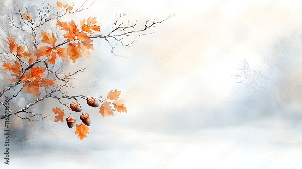 Digital artwork of autumn leaves and acorns a peaceful close-up of nature's beauty Digital artwork of autumn leaves and acorns a peaceful close-up of nature's beauty