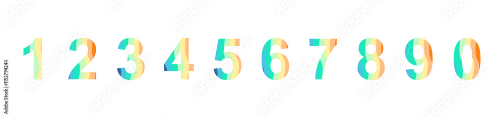 Rainbow gradient colored consecutive numbers. Ten numbers from one to zero. Number concept vector illustration isolated on white background. stock illustration Rainbow gradient colored consecutive numbers. Ten numbers from one to zero. Number concept vector illustration isolated on white background. stock illustration