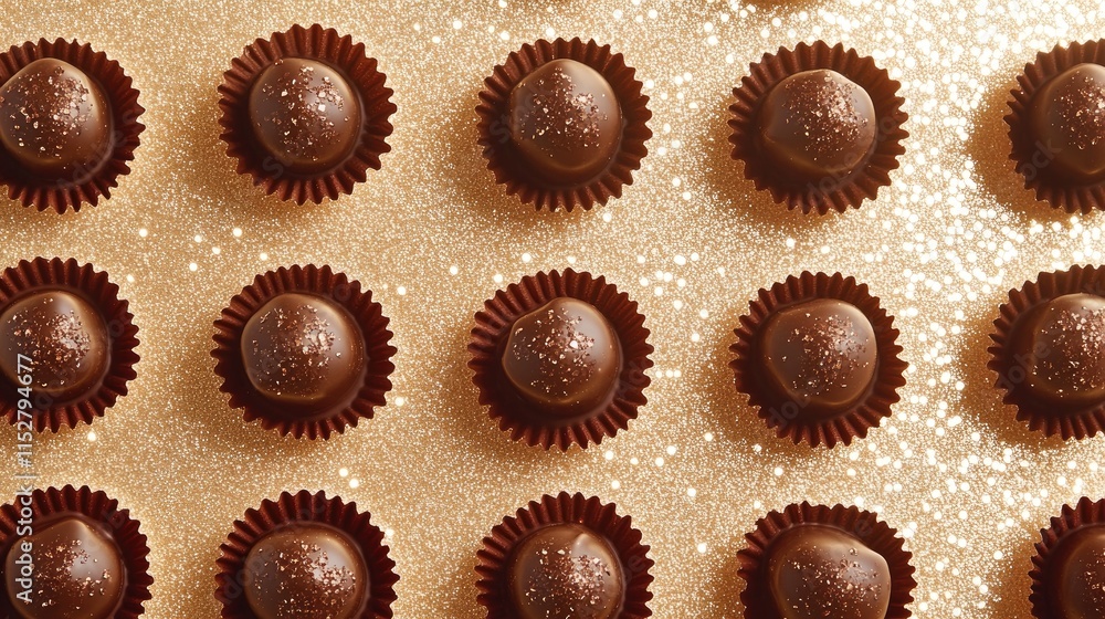 Assorted Chocolate Treats on Glittering Golden Background Assorted Chocolate Treats on Glittering Golden Background