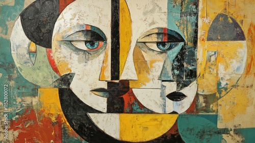 Abstract Cubist Faces: A Modern Masterpiece in Bold Colors and Geometric Shapes