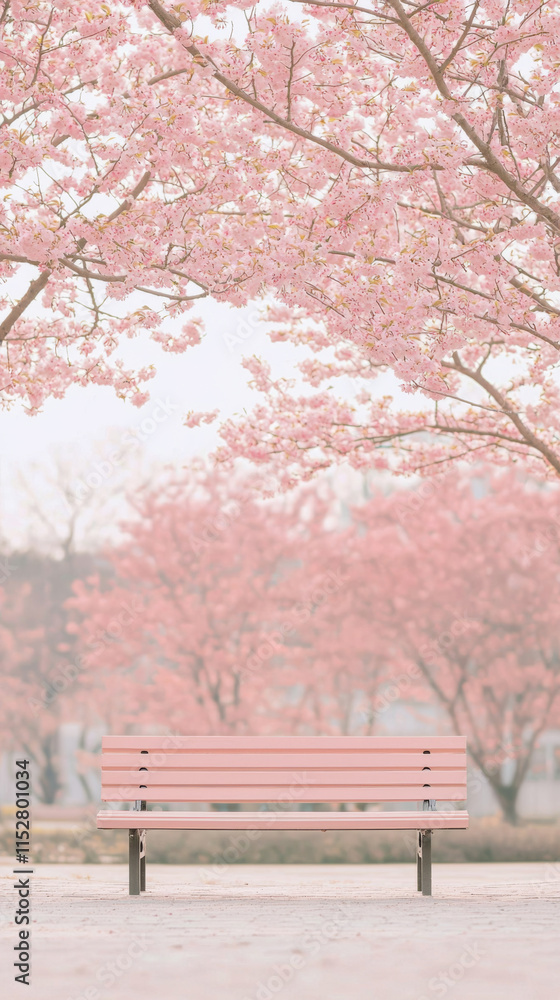 pink bench under blooming cherry blossom trees in serene park pink bench under blooming cherry blossom trees in serene park