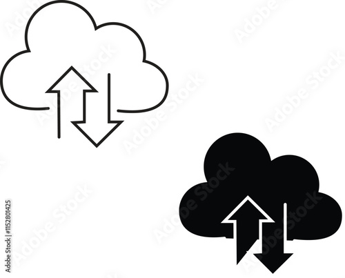 Set of line icons related to cloud computing, cloud service. Outline icon collection. Editable stroke. Vector illustration with transparent background.